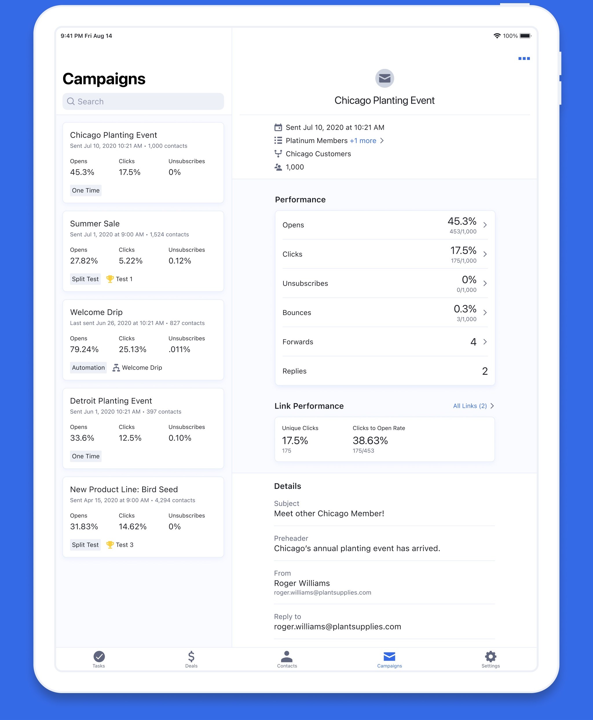 ActiveCampaign campaign performance review (App Store screenshot)
