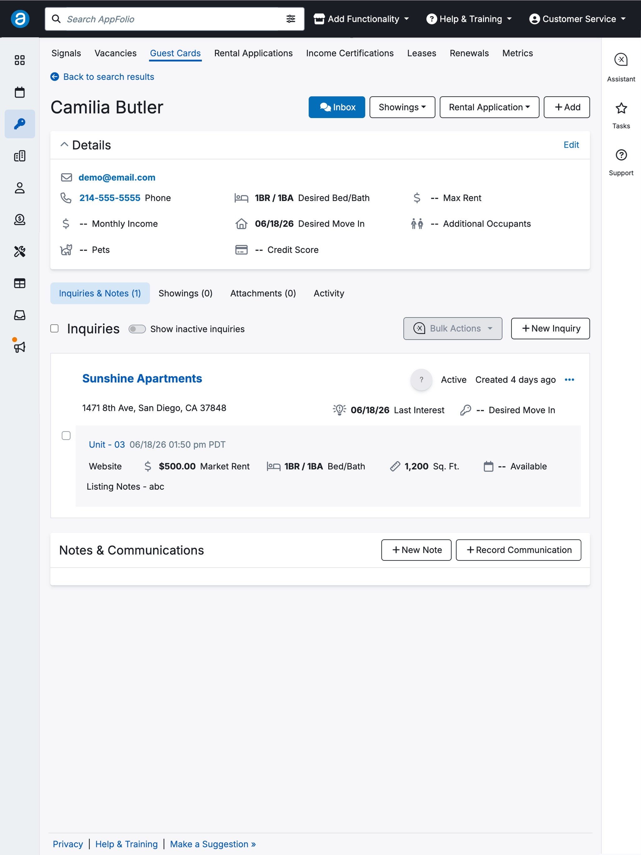 AppFolio tenant details (App Store screenshot)