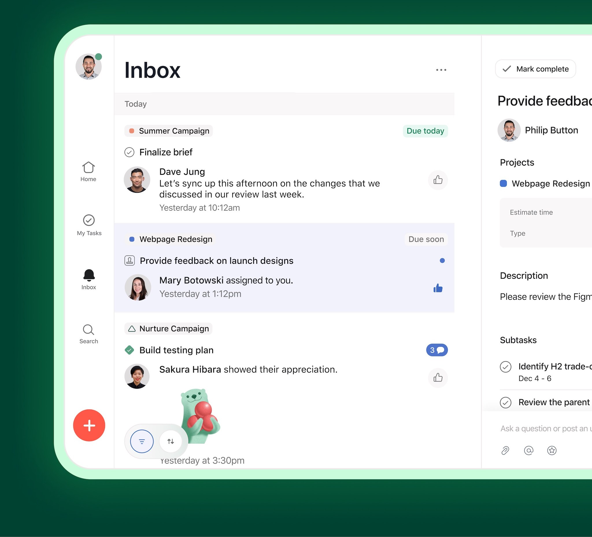 Asana Inbox with task updates and comments (App Store screenshot)
