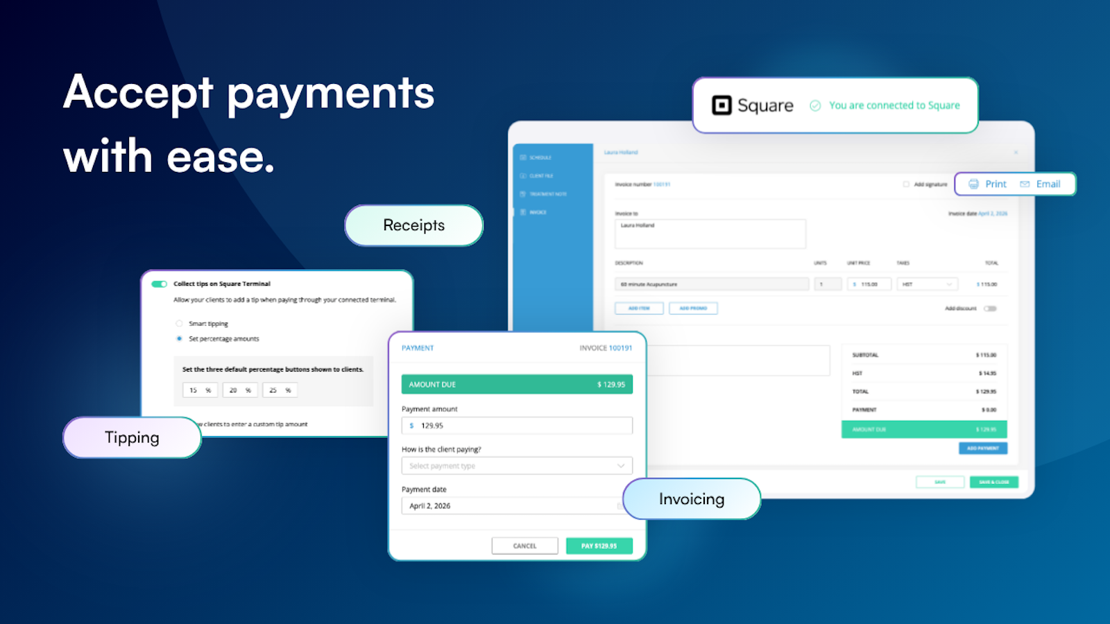 Payments, receipts and invoicing