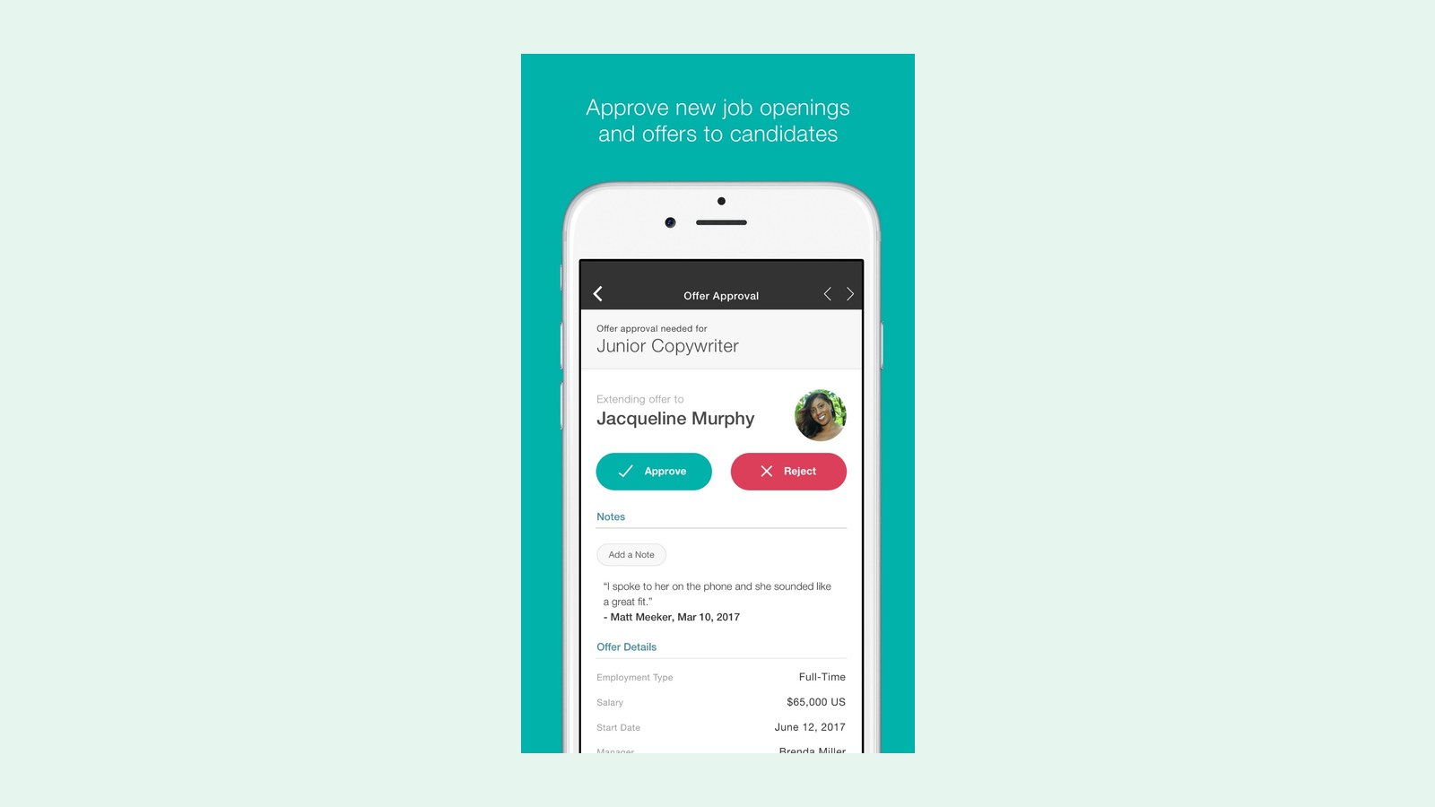 Greenhouse job and offer approvals (App Store screenshot)