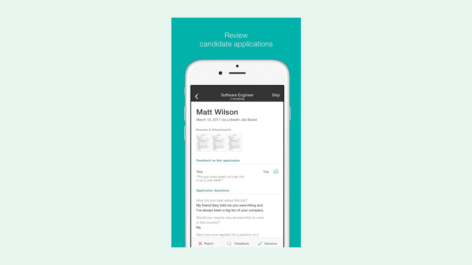 Greenhouse candidate review (App Store screenshot)