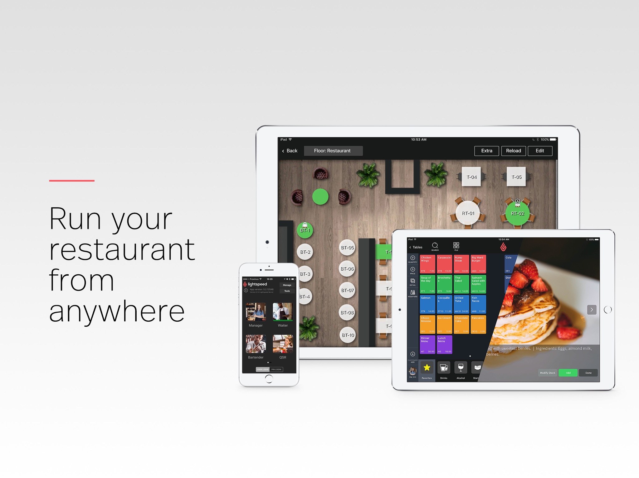 Lightspeed Restaurant POS on tablet and phone (App Store screenshot)