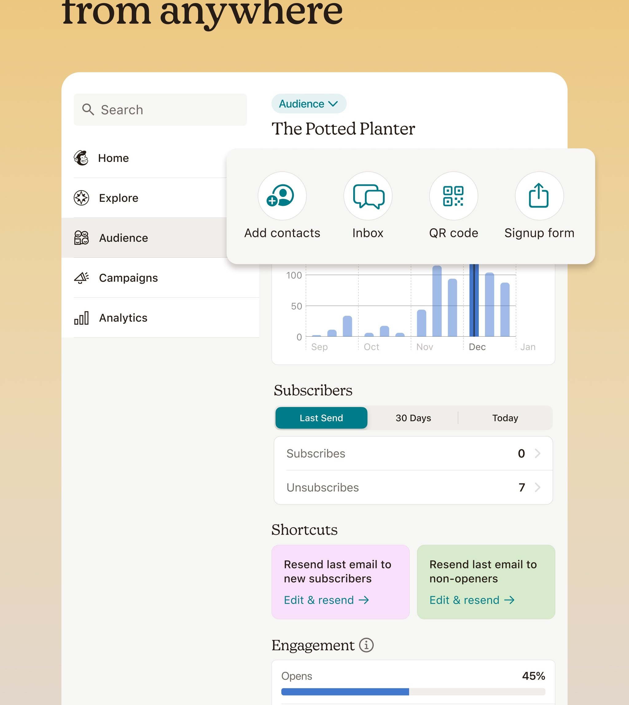 Mailchimp audience and contacts overview (App Store screenshot)