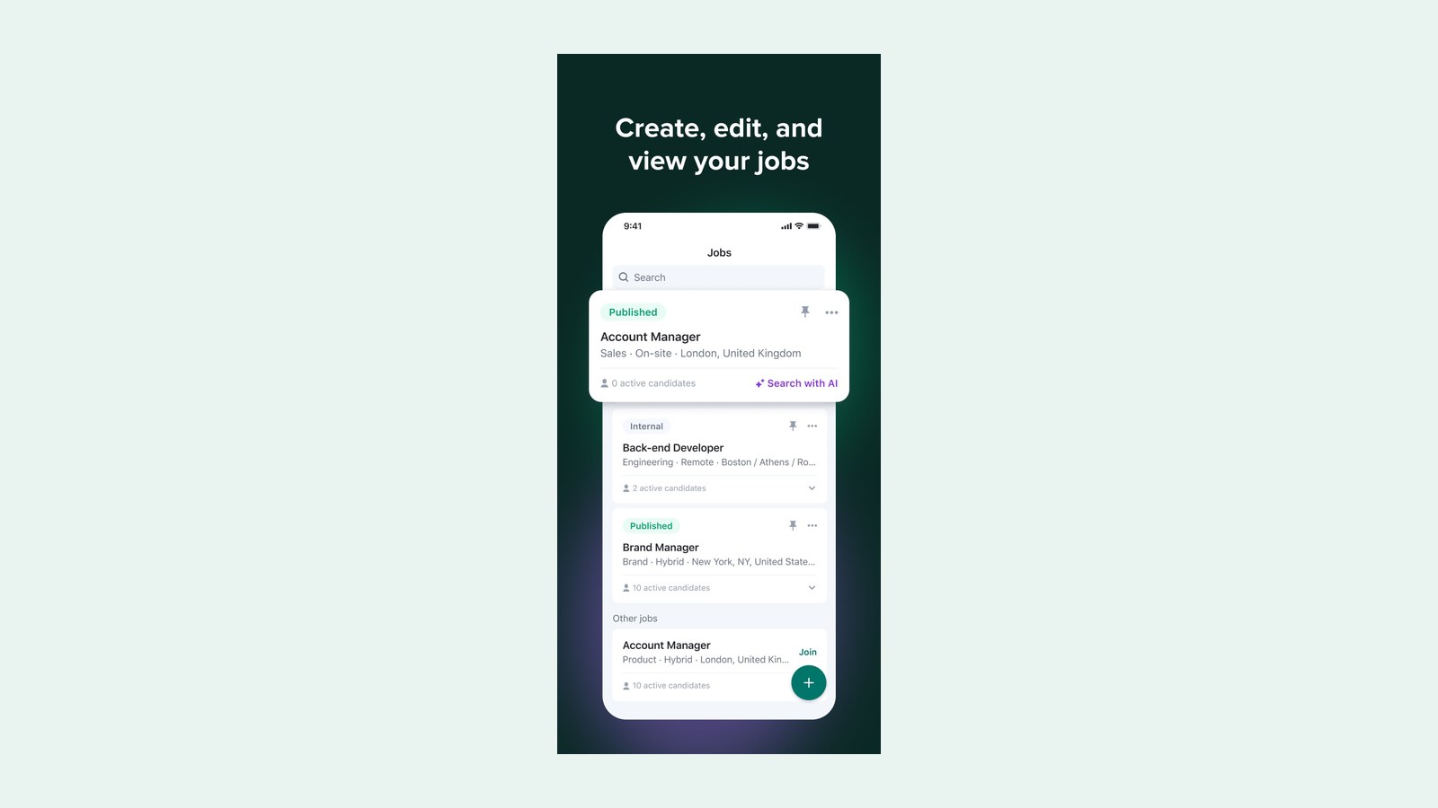 Workable create, edit and view jobs (App Store screenshot)