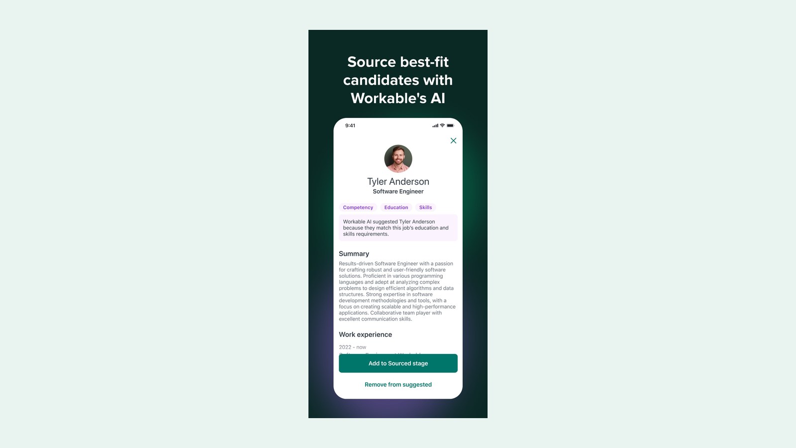 Workable AI candidate sourcing (App Store screenshot)